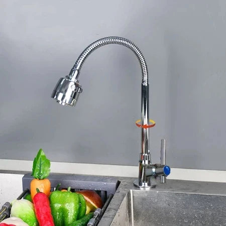 Torneira Inox Prata com Chuveiro e Rotação 360°